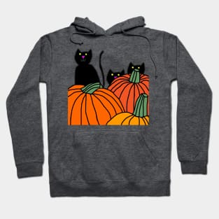 Three Black Cats in the Halloween Pumpkin Patch Hoodie